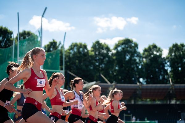 Marie Proepsting (VfL Eintracht Hannover), Jasmina Stahl (Hannover 96), Jana Schluesche (VfL Eintracht Hannover), Lara Predki (Lueneburger SV) am 02.07.2022 waehrend den NLV+BLV Leichtathletik-Landesmeisterschaften im Jahnstadion in Goettingen (Tag 1)